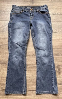 Jordache Jeans Womens 8 Short Stretch Low Rise Boot Cut Blue Denim Logo 30x27 Foto 1 de 4