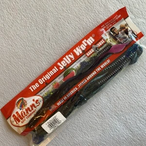 Manns 12" Jelly Worm Junebug Worm 10 Pack Bass Fishing Lure Worms NEW - Picture 1 of 5