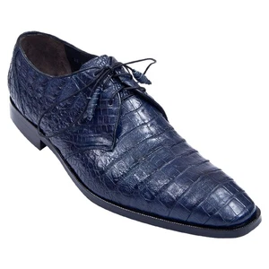 Los Altos Navy Crocodile Caiman Belly Oxfords Dress Shoes (USA Mens Size 13) - Picture 1 of 6