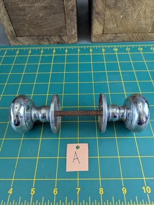 Antique Round Chrome Bath Doorknob Door Knob Set Chrome Rosettes Spindle 2"W A - Image 1 of 4