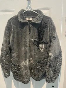 Vintage Black Mountain Women's Small Fleece Jacket Eagle Mountain Print - Picture 1 of 7