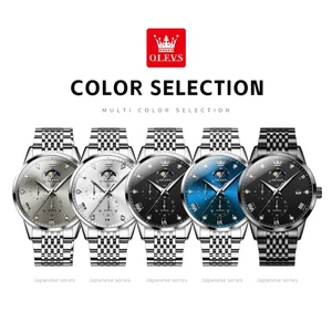 Herren Chronograph Uhr Mondphase Datum Quarz Business Mode Wasserdicht Grau - Bild 1 von 11