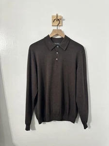 Brooks Brothers Men’s 100% Italian Merino Wool Brown Polo Knit Pullover Sweater - Picture 1 of 4