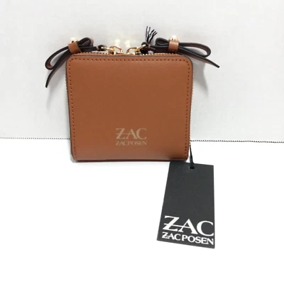 Zac Posen Leather Mini Zipped Wallet, NEW! Eartha Camel Tan /Gold 4" x 3.5" - Image 1 of 4