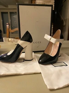 GUCCI MARY JANE ORIGINALI NUOVE BICOLORE BIANCO E NERO TACCO 10 MISURA 36 - Foto 1 di 5