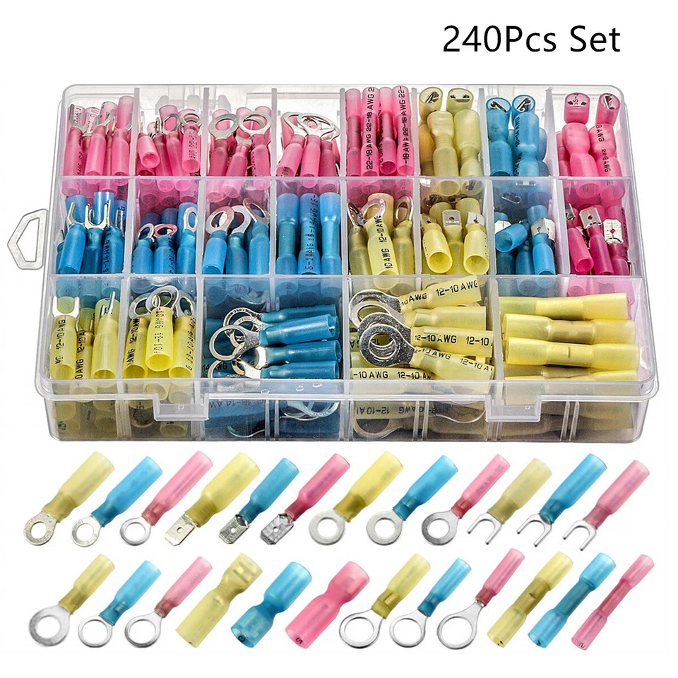 240PCS Electrical Heat Shrink Wire Connectors Marine Automotive Crimp Terminals - Image 1 of 4