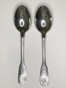 2 RETRONEU ARAGON Hammered 18/8 Stainless Steel SOUP SPOONS - Picture 1 of 4