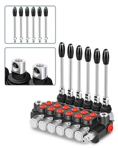 6 Spool 15 GPM Hydraulic Flow Control Valve SAE Ports Adjustable Relief Lever - Picture 1 of 12
