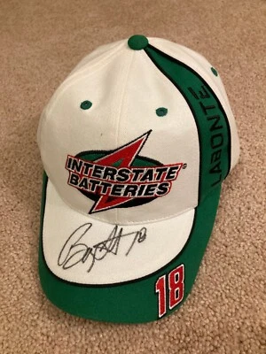 Gorra Bobby Labonte firmada autografiada NASCAR #18 baterías interestatales JSA Foto 1 de 4