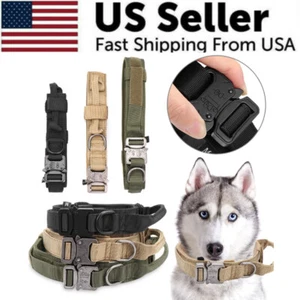 Tactical Dog Collar w/ Handle +Leash Heavy Duty Military Service Canine Training - Picture 1 of 30