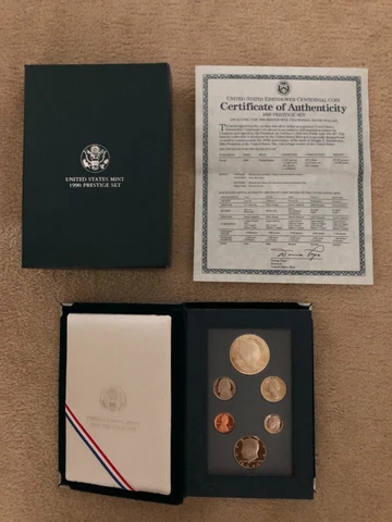 1990 U.S. Proof Prestige Set incl Eisenhower Centennial Silver $ OGP with COA Cover