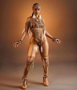 Caribbean Carnival Costume Monday Wear Brazil Gold Brown Women Samba Sexy - Picture 1 of 12