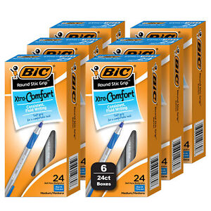 BIC Round Stic Xtra Comfort Blue Ballpoint Pens, Medium Point, 144-Count Pack