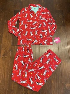 Hue Pajamas Women’s Sz M Red Button Long Sleeve Dog Christmas Reindeer Ears NWT - Picture 1 of 4