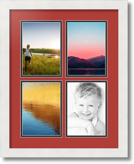 ArtToFrames Collage Mat Picture Photo Frame 4 5x7" Openings in Satin White 3 - Image 1 of 1