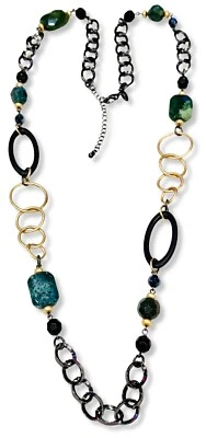 Collar largo bosque encantado Lia Sophia con cuentas de vidrio y resina de ágata musgo verde Foto 1 de 4