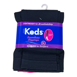 Keds Girl's 2 Pack Seamless Footless Leggings Large (75-90lbs) - Picture 1 of 2