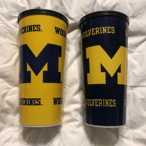 Rare Set 2 Michigan Wolverines Whirley USA Insulated Tumbler Drinking Cup 16oz Cover