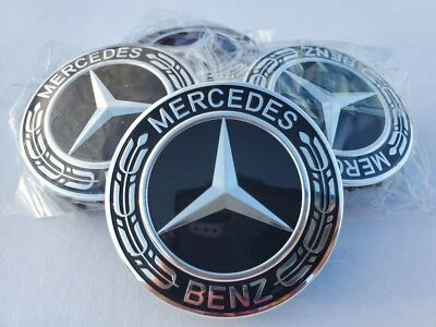 Set of 4 For Benz Center Caps  Black 2.95 Inch/75mm Fits Most Models - Изображение 1 из 4