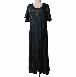 BETSY’S THINGS WOMEN MAXI DRESS (16) VTG Black Lace-look Rayon Polyester Gothic - Picture 1 of 14