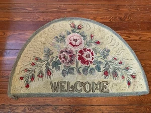 Antique Victorian Handmade Hooked Rug Rose Bouquet, Very Old, 1800’s? - Picture 1 of 6