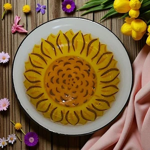 50er Jahre Vintage Sonnenblumen Gelee Emaillegeschirr Schale - Bild 1 von 4