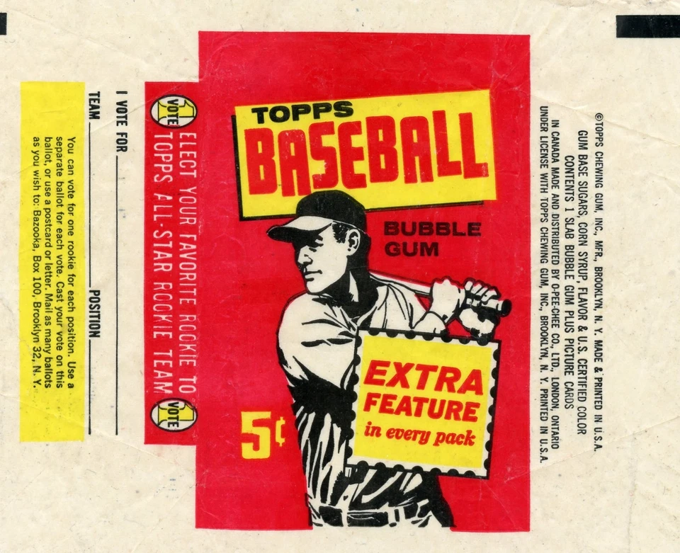 1961 TOPPS BASEBALL WAX WRAPPER, EXCELLENT COND, COLORFUL & SCARSE  *See Details - Image 1 of 1