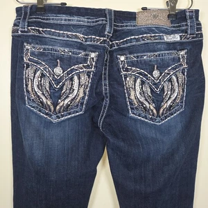 Miss Me Women Jeans Size 31 Easy Boot Mid Rise Embellished Wings - Picture 1 of 7