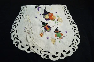 Halloween Table Runner Topper Doily Mantel Scarf Decor Witches & Owls Spooky Fun - Picture 1 of 5