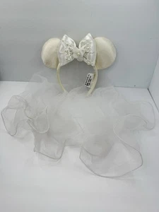 Disney Ears Wedding Veil Bride Bow Minnie Mouse White Flowers Headband 2022 - Picture 1 of 11