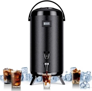 Insulated Beverage Dispenser.Stainless steel,12L/3.2Gal.For hot and Black - Photo 1/7