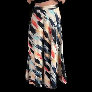 NWOT DKNY Linen Faux Wrap Linen Brush Strokes Multi Colored Skirt GRANM SKY Sz 6 - Picture 1 of 11