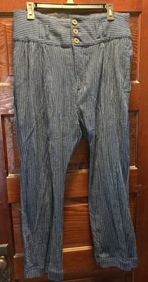 Free People Womens Harem Pants Size 8 Rumors Paperbag Blue Striped Cropped BOHO - Image 1 of 4