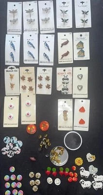 85 Sorted & Half Carded Novelty Buttons New Vintage Ceramic Metal Wood Lot - Image 1 of 3