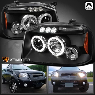 Black Fits 2001-2004 Frontier LED Strip Halo Projector Headlights Lamps LH+RH Foto 1 de 4