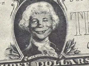Billete promocional de $3 de la revista MAD / Alfred E. Neuman años 70 RARO - Imagen 1 de 3