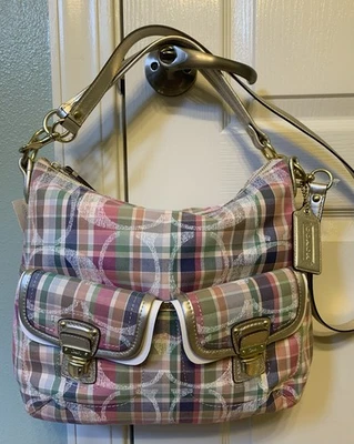 Coach Poppy F23393 Daisy Signature Madras Print Pocket Tote Shoulder Bag Nwt - Image 1 of 4