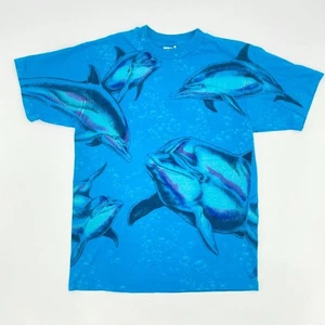 Vintage 90s Dolphin Tee Ocean Nature Wildlife Medium T-Shirt Retro Single Stitch - Picture 1 of 14