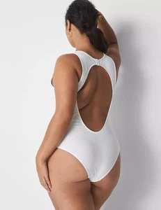 Sleep By CACIQUE Stretch Rib Open-Back Bodysuit White Plus 26/28 NWT One Piece - Picture 1 of 13