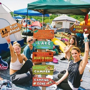 20 Pieces Camping Party Decorations Themed Welcome To Directional Signs Summer - Picture 1 of 9