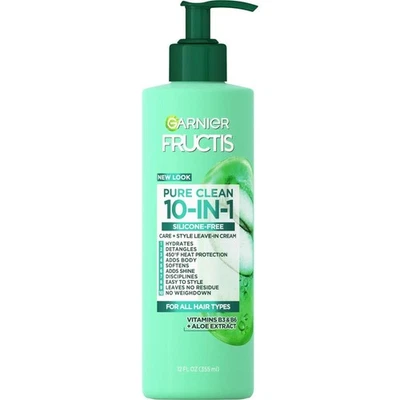 New Garnier, Fructis Pure Clean 10-in-1 Care and Styling Leave In Cream, 12 Oz - Image 1 of 4