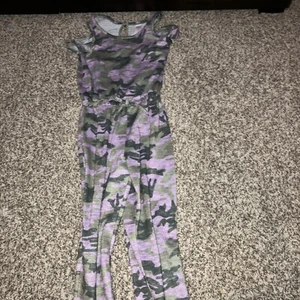 Girls Size 7 Lavender And Army Green Camo Jumpsuit - Picture 1 of 2
