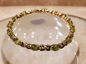 HSN TECHNIBOND MARQUISE CUT PERIDOT BRACELET YG OVER 925 STERLING SZ 7 1/4" - Picture 1 of 7