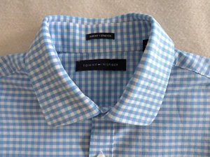 Tommy Hilfiger Men's M Slim Fit Stretch Dress Shirt 15, 32/33 Button Up Gingham - Picture 1 of 13
