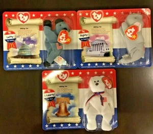 McDonald's TY 2000 Teenie Beanie Babies American Trio, Libearty, Righty, Lefty - Imagen 1 de 4