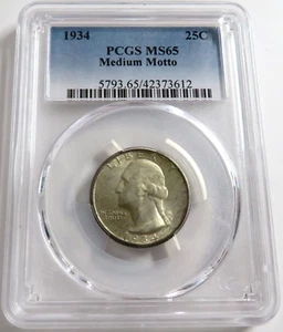 Dólar Washington 1934 90% de plata PCGS MS-65 lema medio tipo huelga - Imagen 1 de 6