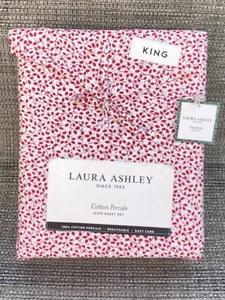 Laura Ashley Jolly Holly Holiday Red Floral TC200 Cotton KING Sheet Set 4pc - Picture 1 of 10