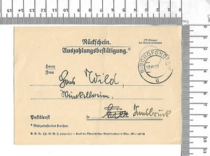 1938 Rückschein Auszahlungsbestätigung Postdienst Bischofshofen Innsbrück; 62014 - Picture 1 of 2