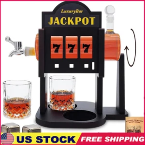 Whiskey Decanter Set Casino Style W/Ice Cubes & Wooden Tray Gifts Men Office New - Picture 1 of 8