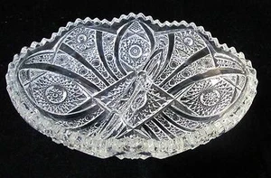 Klar Oval Geteilt Relish Schale Schale Pressglas Verziertes Design Sägezahnrand - Bild 1 von 6